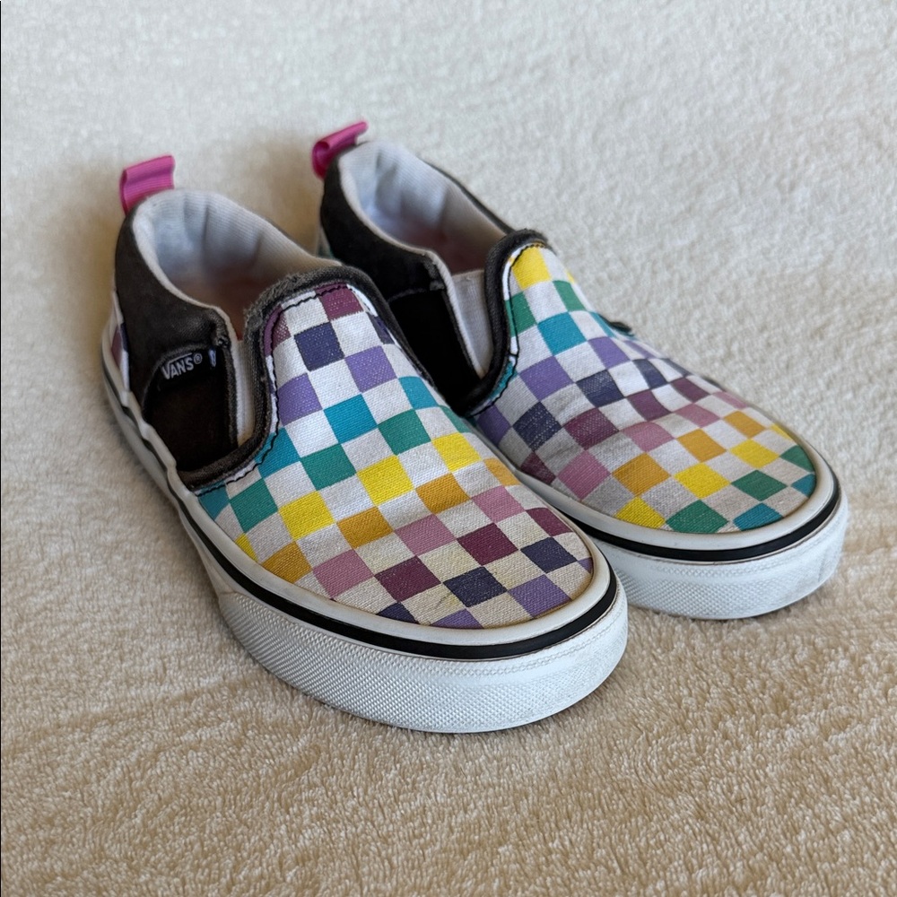 Vans Kids Slip-On Rainbow Checkerboard Sneakers - 11 toddler‎
